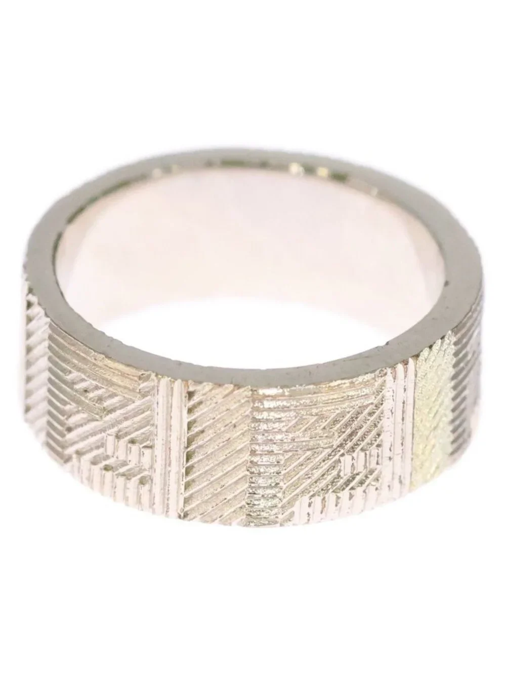 Fendi FF Logo Zucca Pattern Ring Silver
